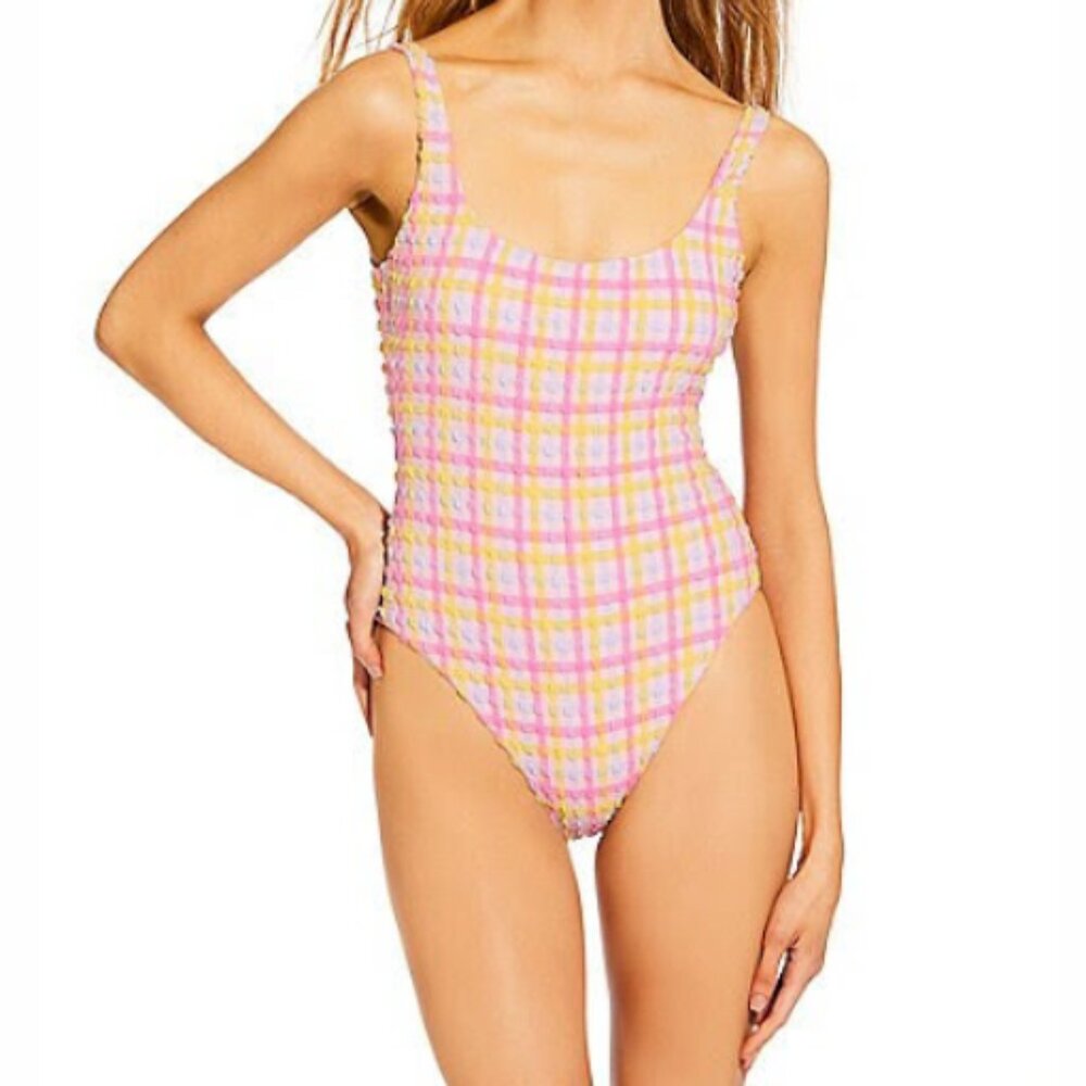 NWT Smocked Plaid One-Piece Swimsuit – Pink & Yellow – $74 Retail